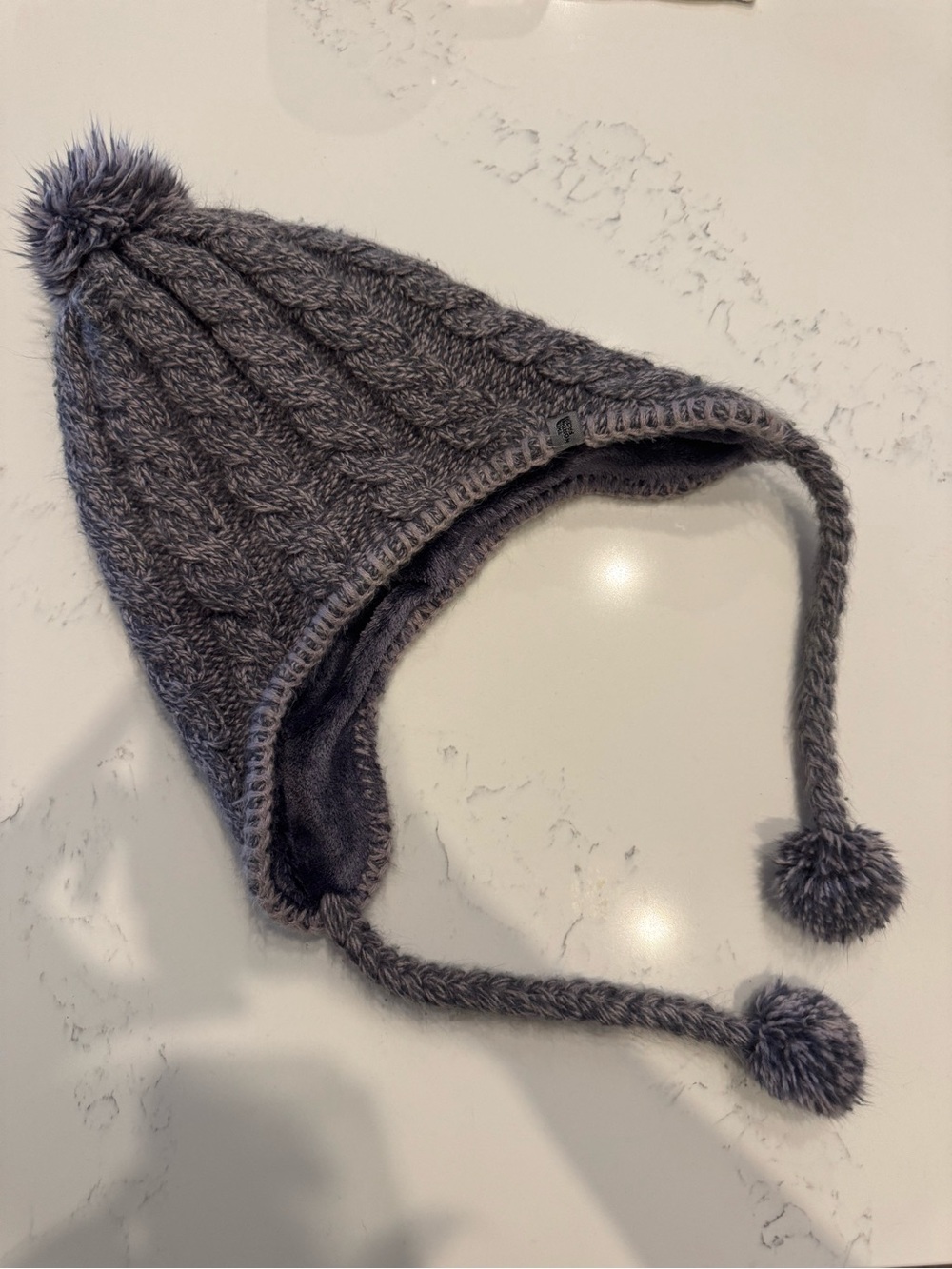 The North Face Womens Gray Knit Pom-Pom Earflap Hat